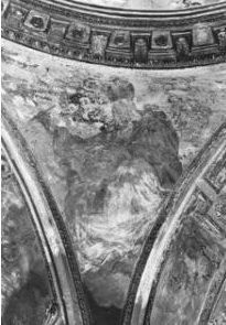 fotografia d'epoca del dipinto rovinato dall'incendio.